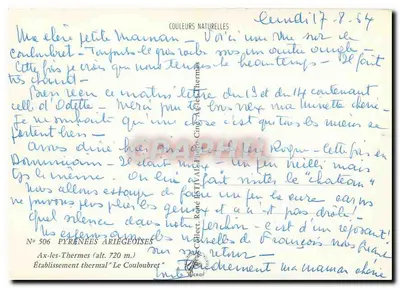 Ax-les-Thermes — O Couloubret — Estabelecimento termal — Editor REAL, n° 506 — Verso