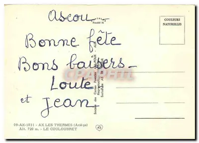 Ascou — AX LES THERMES (Ariège) — Sociedade das Cartas Postais Ama-Poux — Verso