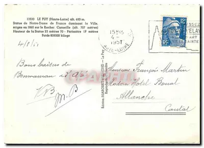 Estátua de Nossa Senhora da França — Le Puy-en-Velay — Édition Margerit-Remond — Verso