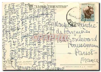 Cruiser Lloyd Triestino — M/S 'Europa' — La Editoriale Libraria S.p.A. - Trieste — Verso
