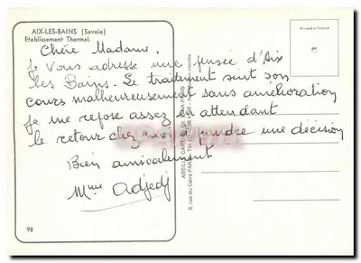 Aix-les-Bains — Zespół termalny — ABEILLE CARTES Sd. (Aix-les-Bains) — Rewers