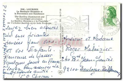 Lourdes — De geïllumineerde basiliek en de processtoet met fakkels — Uitgave A. Doucet — Achterkant