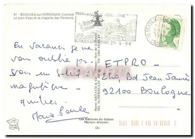 Beaulieu-sur-Dordogne — O lago e a capela dos Penitentes — Les Éditions du Gabier — Verso