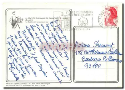 Bagnolles de l'Orne — O Casino na margem do lago — Artaud Frères — Verso