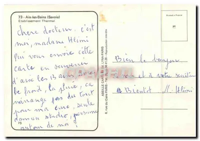 Aix-les-Bains — Estabelecimento Termal — ABEILLE CARTES Éd. LYNA-PARIS — Verso