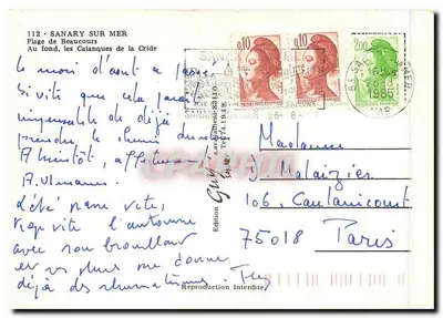 Praia de Beaucaurs — Sanary-sur-Mer — Edição Guillaume, n°112 — Verso