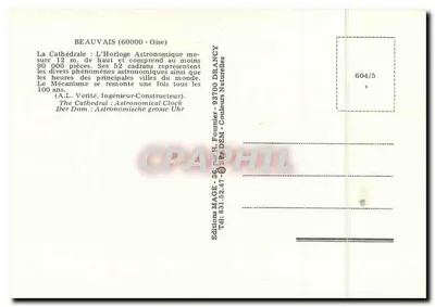 Beauvais - Katedra - Zegar Astronomiczny — Wydawnictwo MAGE, nr 604/5 — Rewers