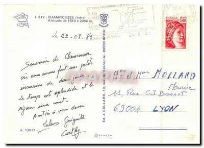 Chamrousse — estação de esportes de inverno — editor Ed. J. Cellard, n° A.13517 — Verso