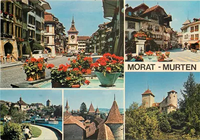 Morat - Murten — vista panorâmica da cidade e do castelo — Éditions R. Jeanneret, La Chaux