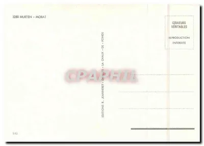 Morat - Murten — vista panorâmica da cidade e do castelo — Éditions R. Jeanneret, La Chaux — Verso