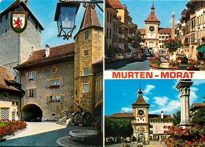 Murten-Morat — vue de la ville avec tour et place — Éditions Helio, n° MU 12