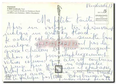Innsbruck — Praça com fonte e edifício com telhado dourado — editor Caffaro-Schneefrecher — Verso