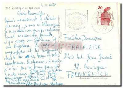 Überlingen - Bodensee — widok na jezioro pod zachodzącym słońcem z wstawką sześciokątną — Schrakarten-Verlag, n° 112-5 — Rewers