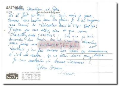 Bretanha — Vista de vela — edições Alain Baudry n°15111 — Verso