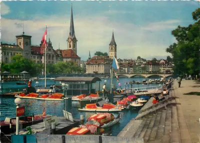Zurich - Limmatdîll com Fraumünster e Peterskirche — editor não visível