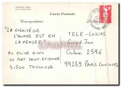 Gruissan - Aude — desenho de Claude Paulin — Carte Postale — Verso