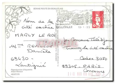 Droga w Beaujolais — Reprodukcja akwareli — Allain Renoux, AB 87215 — Rewers