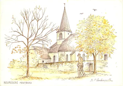 Bourgogne Montbard — Igreja e paisagem outonal — M. F. Carbonnelle