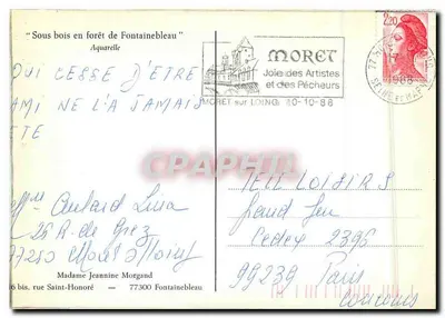Las w lesie Fontainebleau — akwarela — Moret na Loing, Radość Artystów i Rybaków — Rewers