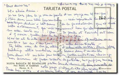 Nowa Bazylika Guadalupe — Meksyk, D.F. — Karta pocztowa TG 2 — Rewers