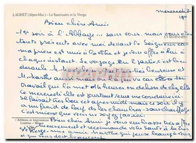 Nossa Senhora de Laghet — Santuário e estátua da Virgem — Edições e Impressões Combier / Mason — Verso