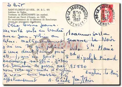 Tumba de Bonchamps — Saint-Florent-le-Vieil — editor anónimo, número de serie no visible — Reverso