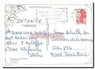 Vendemmia nel Beaujolais — riproduzione di un acquarello — Allain Renoux, AB 87202 — Verso