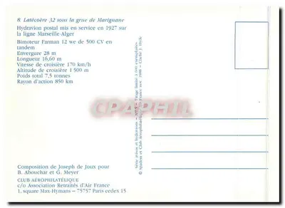 Latécoère 32 pod warkoczem w Marignane — hydraplan pocztowy — seria aérophilatélique n°5 — Rewers