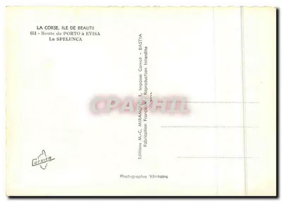 Corsica, eiland van schoonheid — Route van Porto naar Evisa — Edities M-C. Miramont — Achterkant