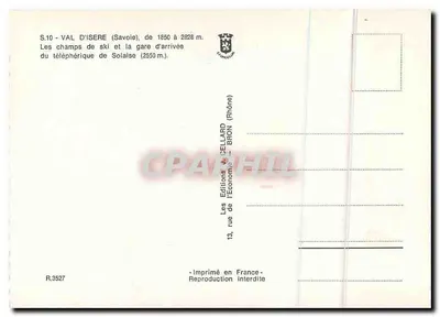 Val d'Isère — campos de esqui e estação de chegada do teleférico de Solaise — Les Éditions de Gellard - Bron — Verso