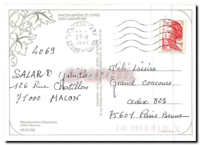 Visão do Quai Lamartine em Mâcon — reprodução de aquarela — Allain Renoux, AB 87229 — Verso