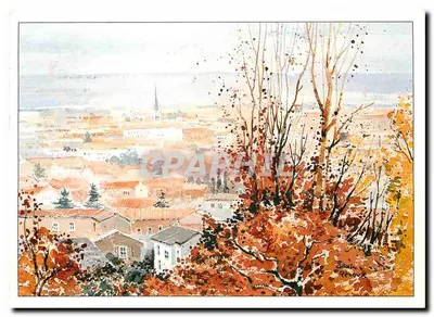 Vista de outono sobre uma vila — reprodução de aquarela — Allain Renoux, AB 87206