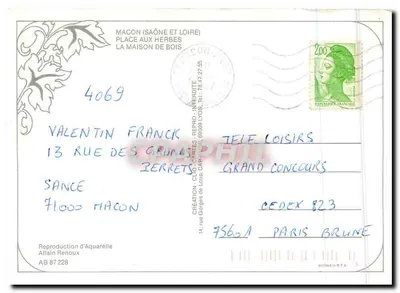 Praça das Ervas, Mâcon — reprodução de aquarela — Allain Renoux, AB 87228 — Verso