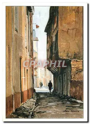 Rua estreita em Villefranche-sur-Mer — pintura de Albin Renoux — edição Clichy