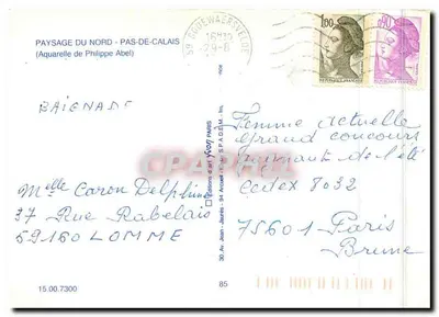 Paisagem do Norte - Pas-de-Calais — Aquarela de Philippe Abel — Edições de Arte Jean Delphin, Paris — Verso