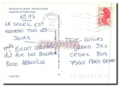 Paisagem do Norte - Pas-de-Calais — Aquarela de Philippe Abel, n°97 — Edição Jean-Jaurès — Verso