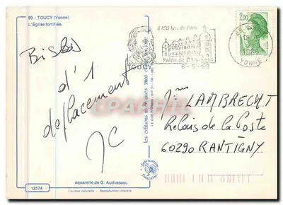 Toucy — Igreja fortificada — As edições R. Audusseau, n° 13174 — Verso