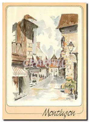 Montluçon — vista da rua com arquitetura tradicional — aquarela de G. Audusseau