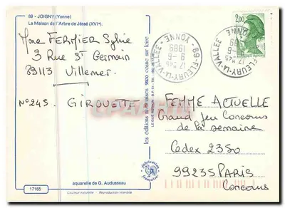 Joigny — Casa do Arvore de Jesus (Século XVI) — aquarela de G. Audusseau, n°245 — Verso