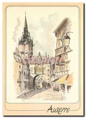 Auxerre — A Torre Gaillard, dita Torre da Hora — aquarela de G. Audusseau