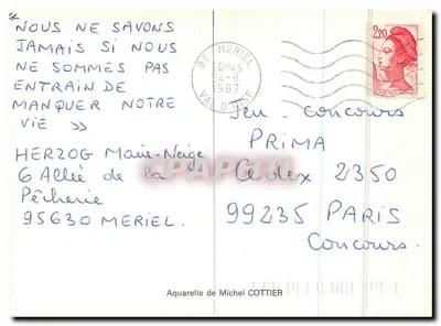 Pejzaż jesienny — akwarela Michela Cottiera — wydawca nie widoczny — Rewers