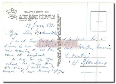 Estátua de Jeanne Hachette — Beauvais (60000 - Oise) — Editor MAGE — Verso