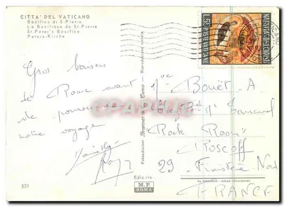 Basílica de São Pedro — Vaticano — Editor M.P. Roma, n°521 — Verso