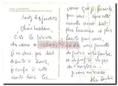 O Pic Saint-Loup visto do castelo de Montferrant — V.870 - Languedoc — Septelle Sér. Coleção Sefontaine — Verso