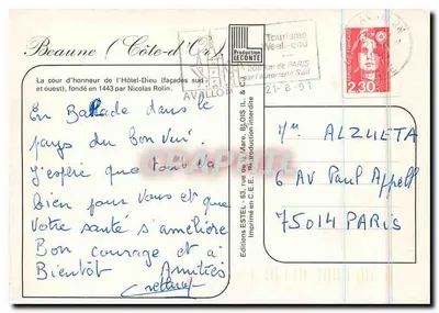 Kort honorowy szpitala w Beaune — Estel, seria La Bourgogne — Rewers
