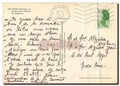 Jardins des Plantes — Le Papillon — Éditeur Artaud Frères — Rewers