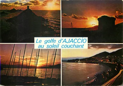 O golfo de AJACCIO ao pôr do sol — Éditions S.A.O.-Route du Vittorio, série 'Charmes et couleurs de la Corse'
