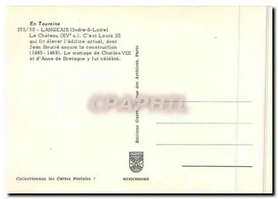 Castelo de Langeais — Século XV — Edições Gareil, Paris — Verso