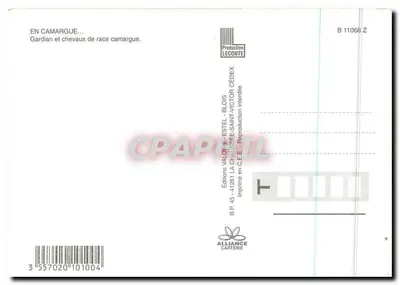 Camargue — Gardian i konie rasy camargue — Wydawnictwo Valori-Estel-Saint-Victor, seria B 11068 Z — Rewers