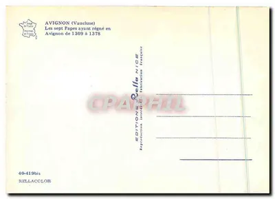Awinion — Siedmiu Papieży, którzy rządzili w Awinionie od 1309 do 1378 — Éditions Bella NICE — Rewers